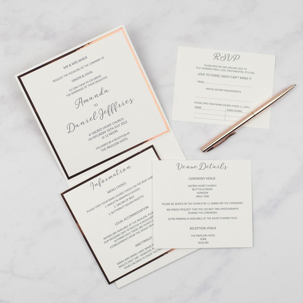 luxury handmade wedding invitations pocketfold inside inserts copper foil
