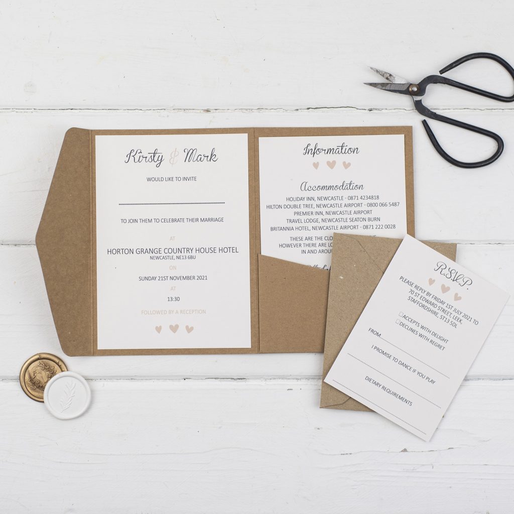 rustic handmade wedding invitations inside pocketold inserts kraft card