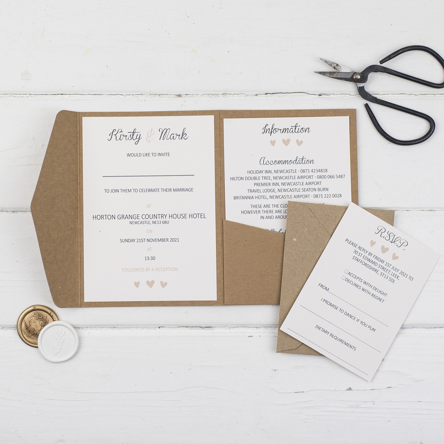 wedding invitation rustic inside pocketold inserts kraft card